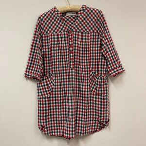 Dailo Multicolor Gingham Tunic Dress Half-Sleeve Button Front Pockets Cotton